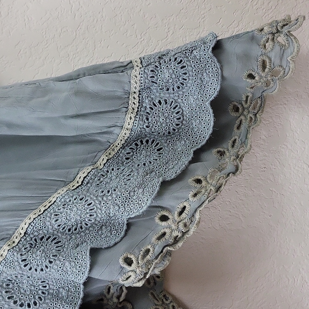 Johnny Was Pullover Tunic Dress Women's Medium Blue Green Eyelet *Flawed* - Picture 6 of 8